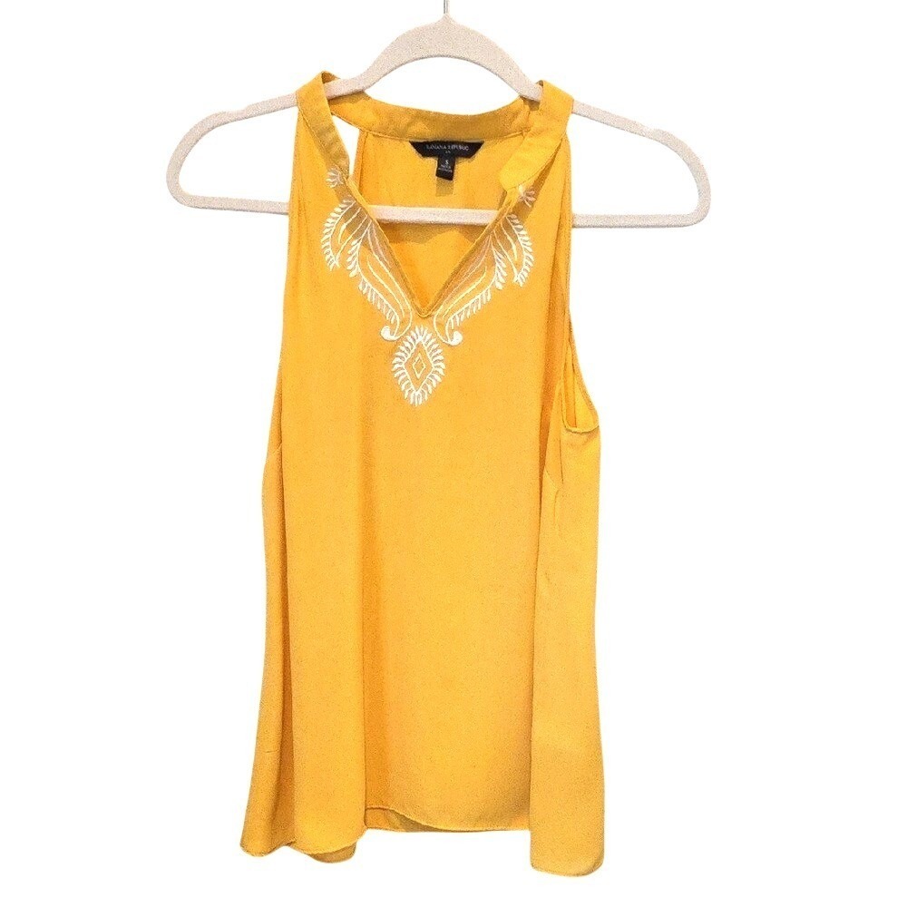 Banana Republic Yellow Boho Blouse‎ Small | Sleeveless Embroidered Top  Small